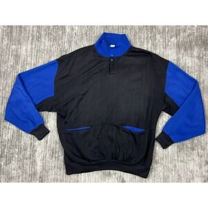 Pyramid Pullover Mens Large Black Blue Colorblock Quarter Button Vintage Sweater